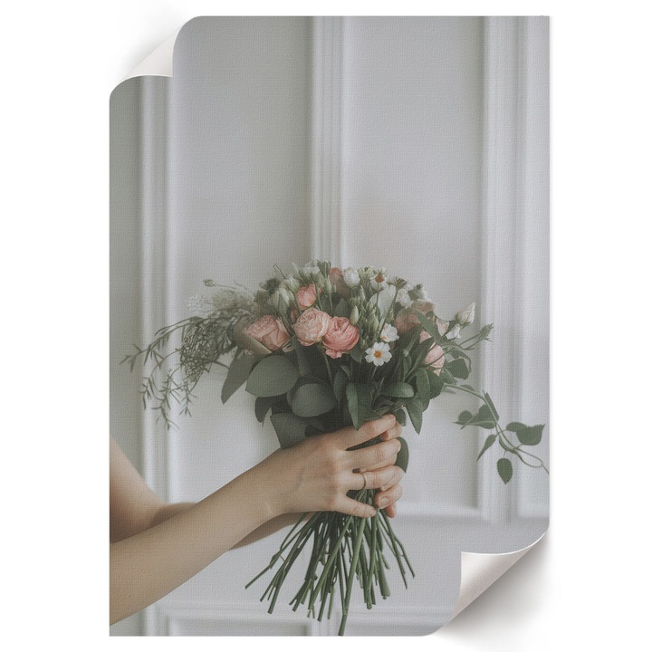Poster A4 Canvas Decorativ, Wallfluent, Flori In Mana, Alb, 21 x 29.7 cm, Decor Perete Interior, Pentru Living Sau Dormitor, 010030020070000293214