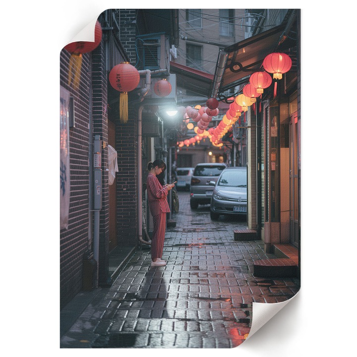 Poster A4 Canvas Decorativ, Wallfluent, Strada Asiatica, Rosu, 21 x 29.7 cm, Decor Perete Interior, Pentru Living Sau Dormitor, 010030020070000293324