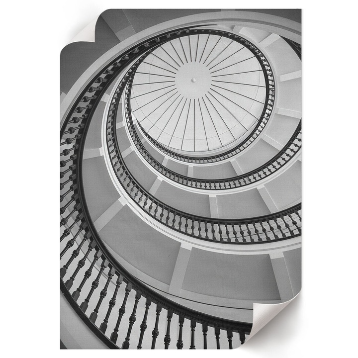 Poster A4 Canvas Decorativ, Wallfluent, Scara In Spirala, Alb, 21 x 29.7 cm, Decor Perete Interior, Pentru Living Sau Dormitor, 010030020070000293305