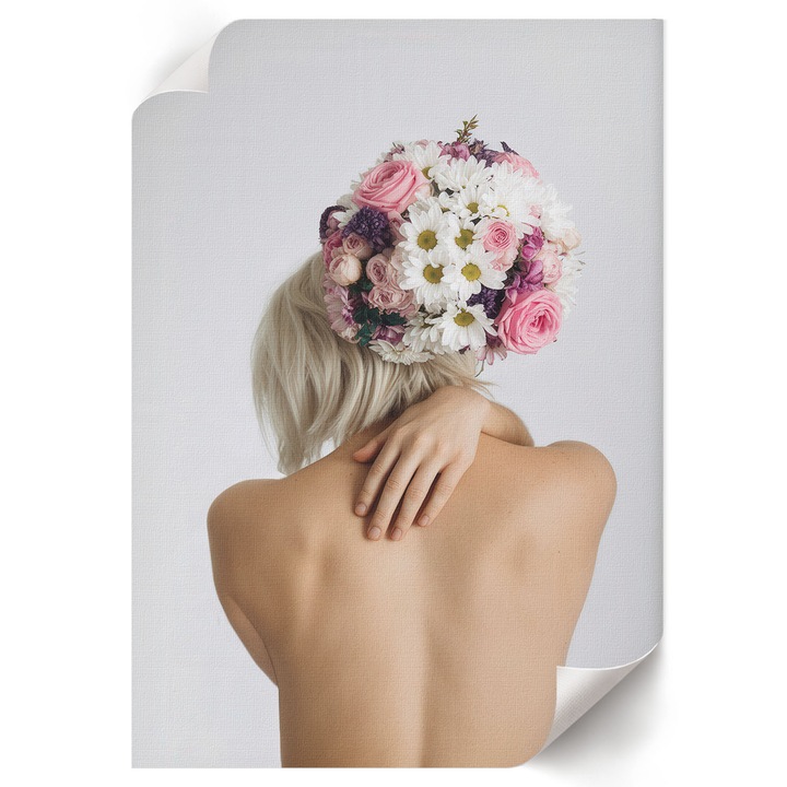 Poster A4 Canvas Decorativ, Wallfluent, Femeie Cu Un Buchet, Roz, 21 x 29.7 cm, Decor Perete Interior, Pentru Living Sau Dormitor, 010030020070000293419