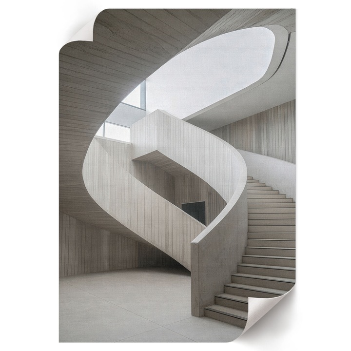 Poster A4 Canvas Decorativ, Wallfluent, Scari Rasucite, Alb, 21 x 29.7 cm, Decor Perete Interior, Pentru Living Sau Dormitor, 010030020070000293446