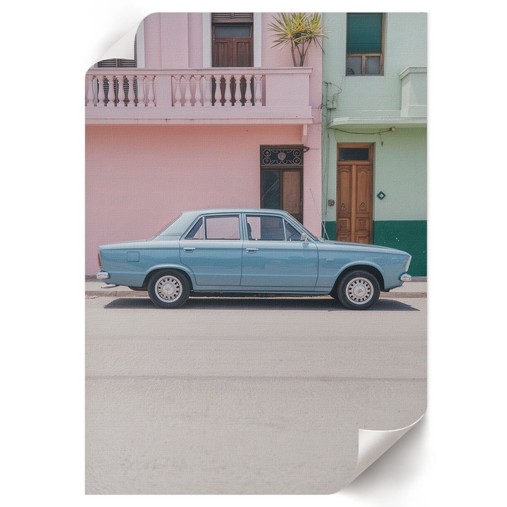 Poster A4 Canvas Decorativ, Wallfluent, Masina Retro, Roz, 21 x 29.7 cm, Decor Perete Interior, Pentru Living Sau Dormitor, 010030020070000293449