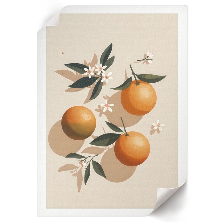 Dekoratív Poszter A4, Wallfluent, Narancsok illusztráció, Bézs, 21 x 29.7 cm, Hálószoba és Nappali, Vászonkép, 010030020070000293694