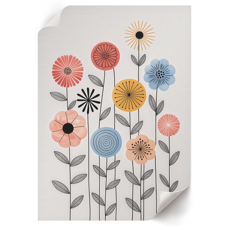 Dekoratív Poszter A4, Wallfluent, Virágminta, Fehér, 21 x 29.7 cm, Hálószoba és Nappali, Vászonkép, 010030020070000293722