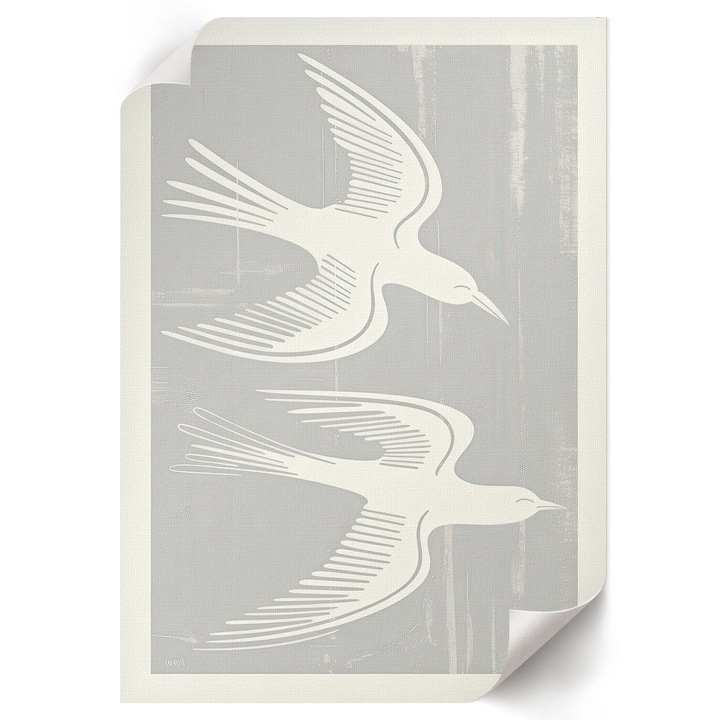 Poster A4 Canvas Decorativ, Wallfluent, Pasari Minimaliste, Gri, 21 x 29.7 cm, Decor Perete Interior, Pentru Living Sau Dormitor, 010030020070000293662