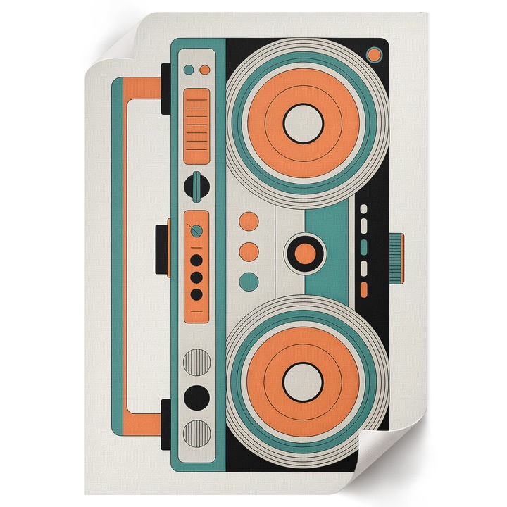 Poster A4 Canvas Decorativ, Wallfluent, Boombox Retro, Portocaliu, 21 x 29.7 cm, Decor Perete Interior, Pentru Living Sau Dormitor, 010030020070000293940