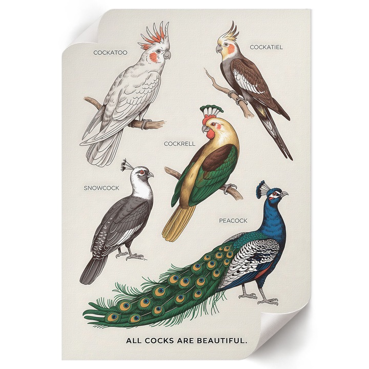 Poster A4 Canvas Decorativ, Wallfluent, Pasari Colorate, Verde, 21 x 29.7 cm, Decor Perete Interior, Pentru Living Sau Dormitor, 010030020070000293970