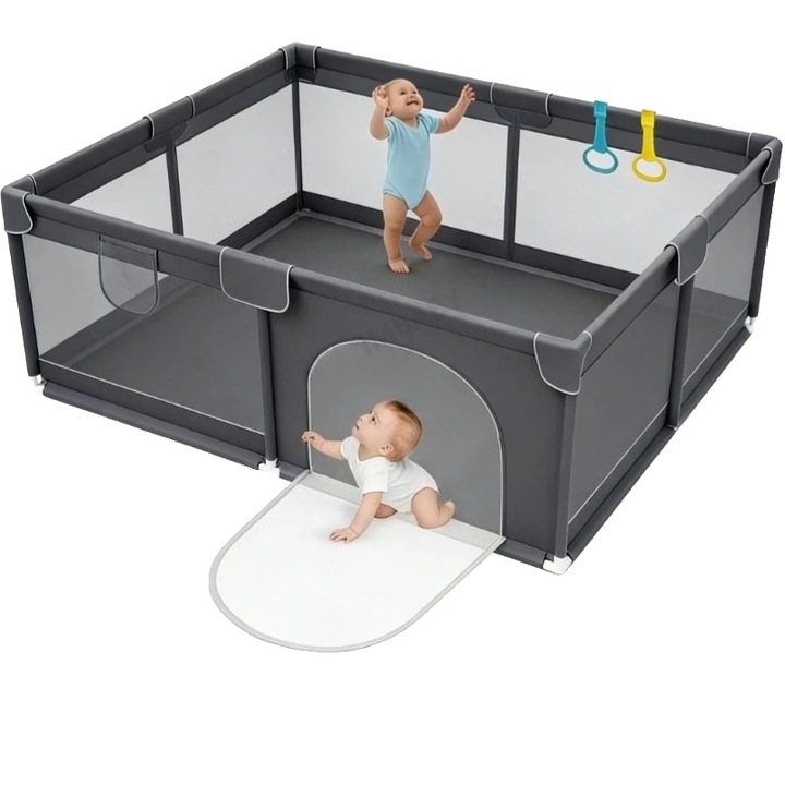 Gyerek járóka, 1.5x1.8M, sötétszürke, gyors összeszerelés, tartós anyag