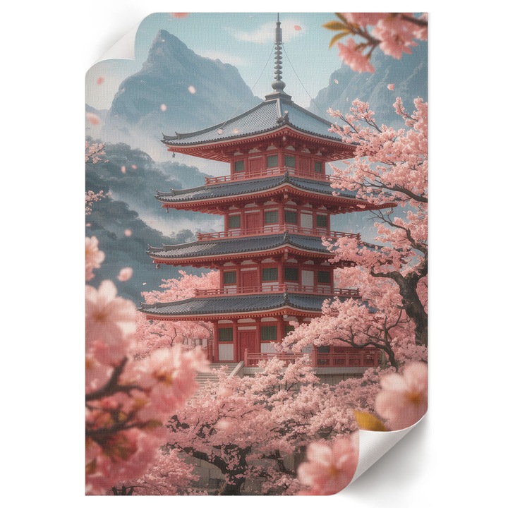 Dekoratív Poszter A4, Wallfluent, Japán szépsége, Rózsaszín, 21 x 29.7 cm, Hálószoba és Nappali, Vászonkép, 010030020070000294955