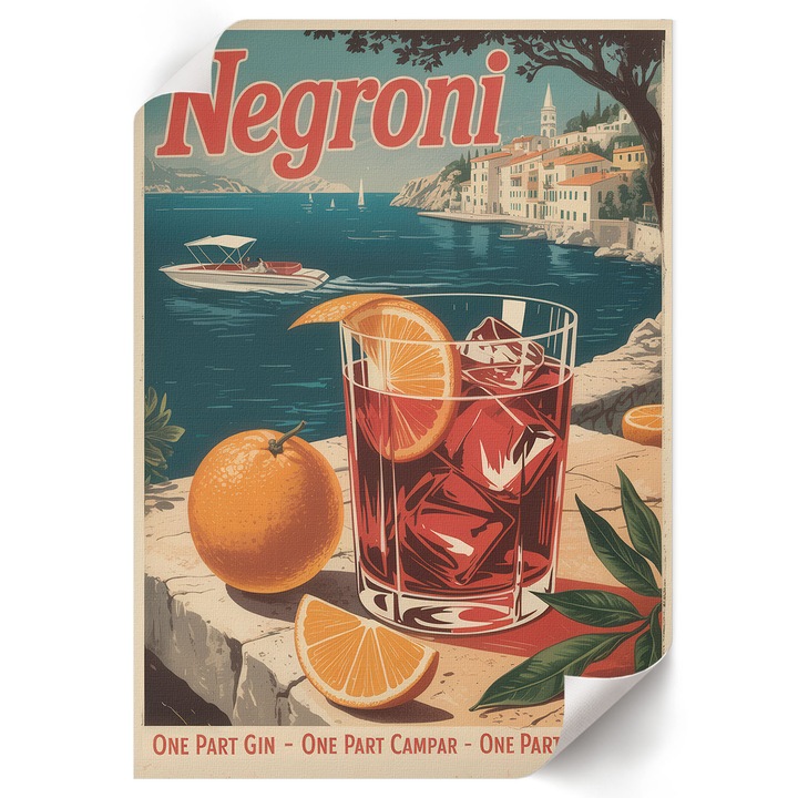 Dekoratív Poszter A4, Wallfluent, Negroni poszter, Kék, 21 x 29.7 cm, Hálószoba és Nappali, Vászonkép, 010030020070000294977