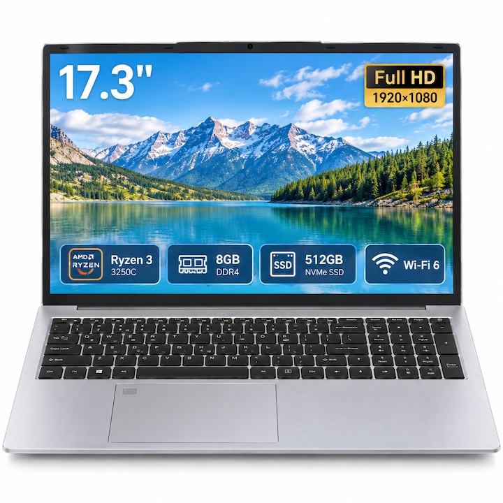 Laptop Auusda 17.3" cu procesor AMD Ryzen 3 3250 8GB DDR4 512GB, Full HD, AMD Radeon™ Graphics, Windows 11 Pro