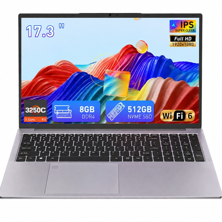 Laptop Auusda 17.3" cu procesor AMD Ryzen 3 3250 8GB DDR4 512GB, Full HD, AMD Radeon™ Graphics, Windows 11 Pro