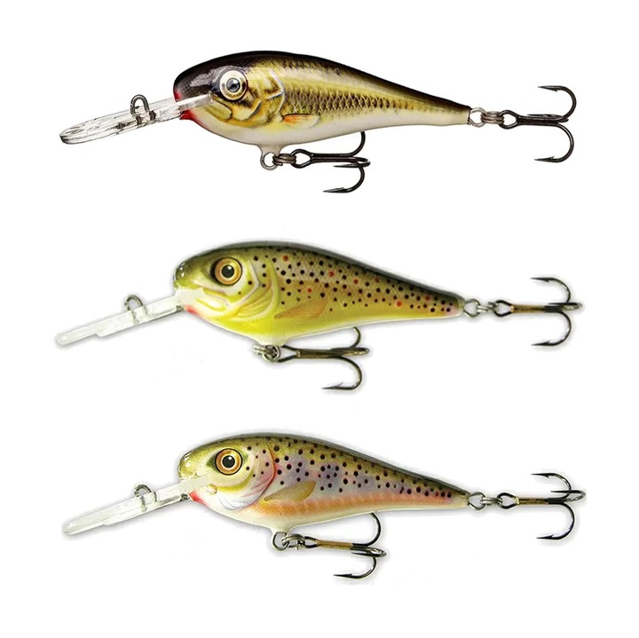 Set de 3 năluci artificiale pentru pescuit, Voblere Goldy, 5cm scufundător, Adâncime de scufundare 1.2 până la 2.5 metri, Fabricate în Serbia, Pescuit la Clean, Păstrăv, Știucă, Ancore WMC, Modele BS MPP MPK