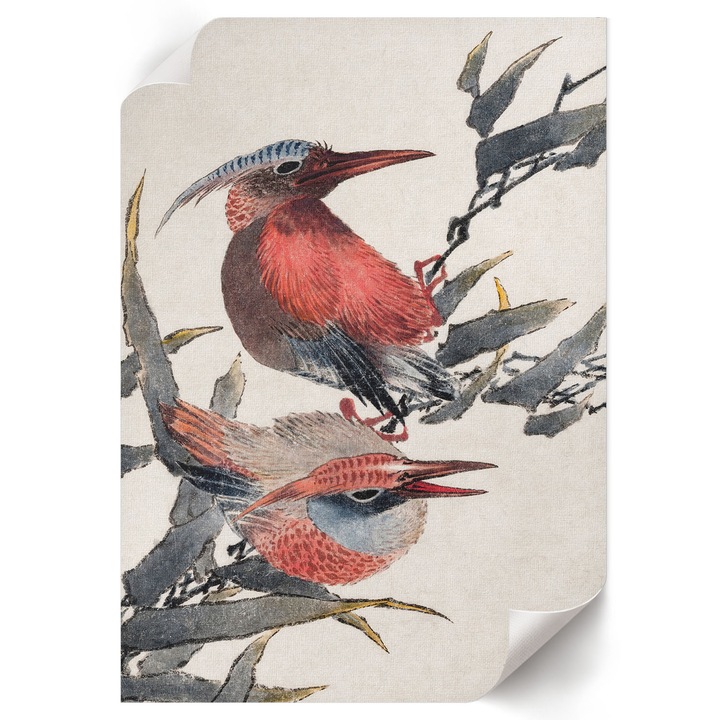 Poster A4 Canvas Decorativ, Wallfluent, Pasari, Visiniu multicolor, 21 x 29.7 cm, Decor Perete Interior, Pentru Living Sau Dormitor, 010030020070000295070