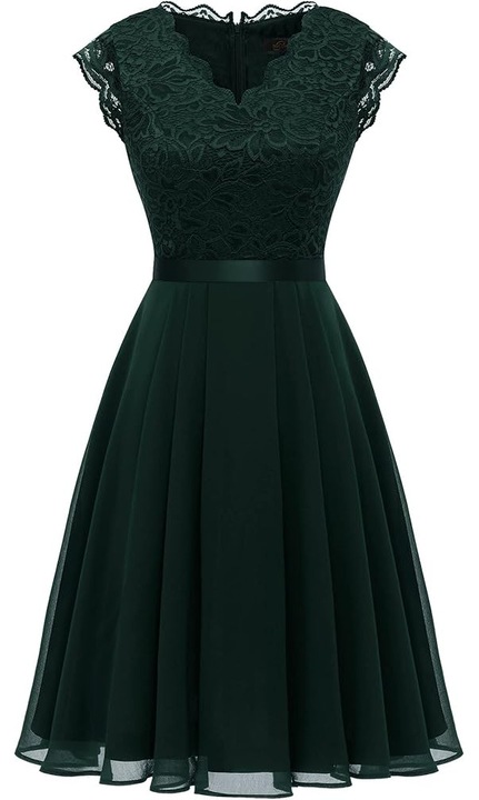 Rochie verde inchis eleganta, pana la genunchi, fara maneci, Verde