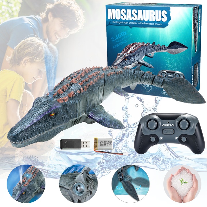 Wacorresi tengeralattjáró, dupla propelleres 2.4 GHz, vízi kialakítás, mosasaur szimulált tréfa játék, vízálló