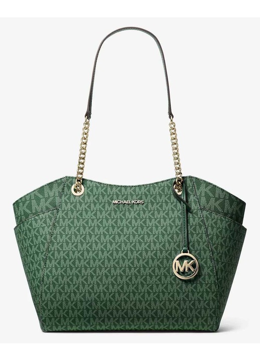 Geanta de umar, Michael Kors, Jet Set Signature Large Logo, verde, 39x28x14 cm