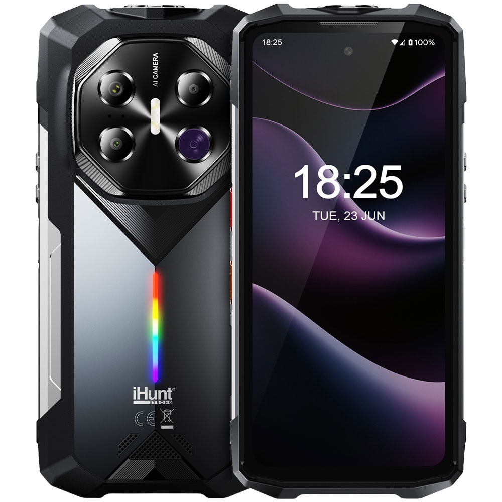 Telefon mobil iHunt Titan Night Hunter, 5G, Dual SIM, 6.78-inch FHD+ 120Hz AMOLED, 20000mAh Incarcare rapida, 12GB RAM + 24GB Virtual, 256GB, Camera 50MP + 64MP Night + 5MP / 32MP Selfie, Octa-Core, NFC, IP68, Android 15
