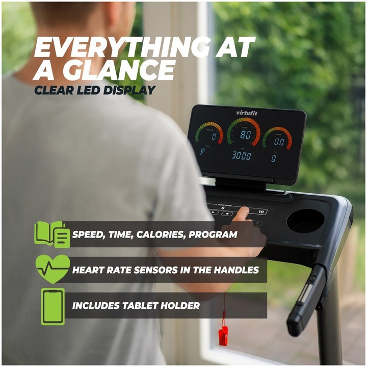 Banda de alergare VirtuFit TR75i, Negru, 129.5x60x110.5cm, Motor 1.5CP, Viteza 0.8-12km/h, Inclinare 3 nivele, Max 120kg