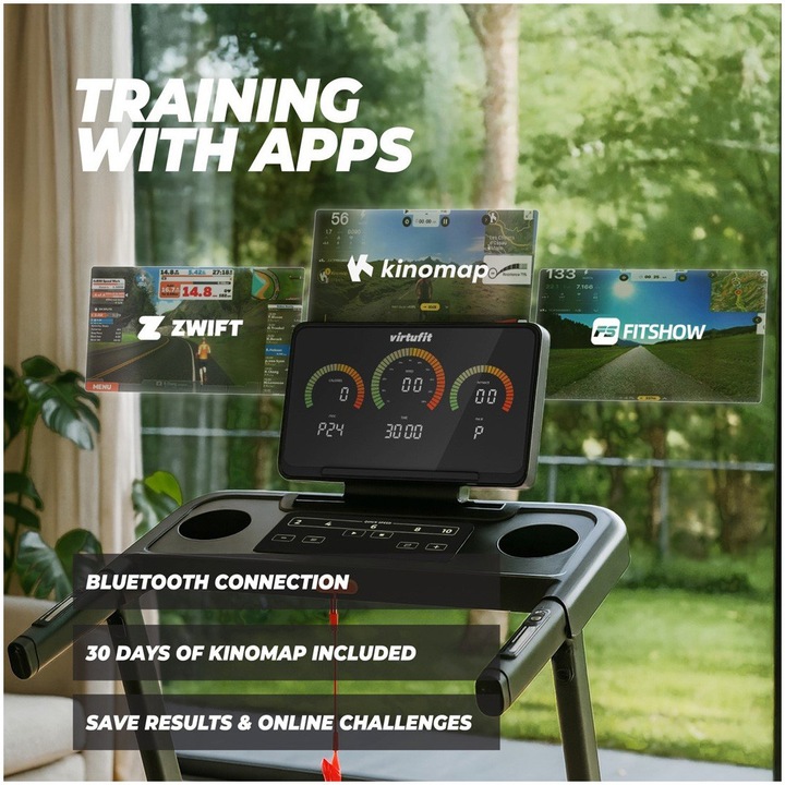 Banda de alergare VirtuFit TR75i, Negru, 129.5x60x110.5cm, Motor 1.5CP, Viteza 0.8-12km/h, Inclinare 3 nivele, Max 120kg