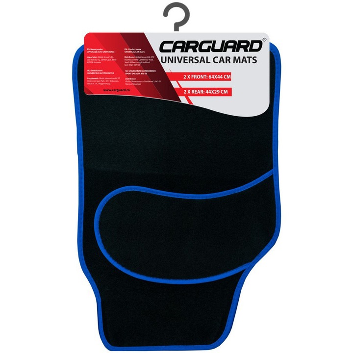 Set covorase auto textile universale Carguard 64 x 44 cm | 44 x 29 cm - negru - albastru