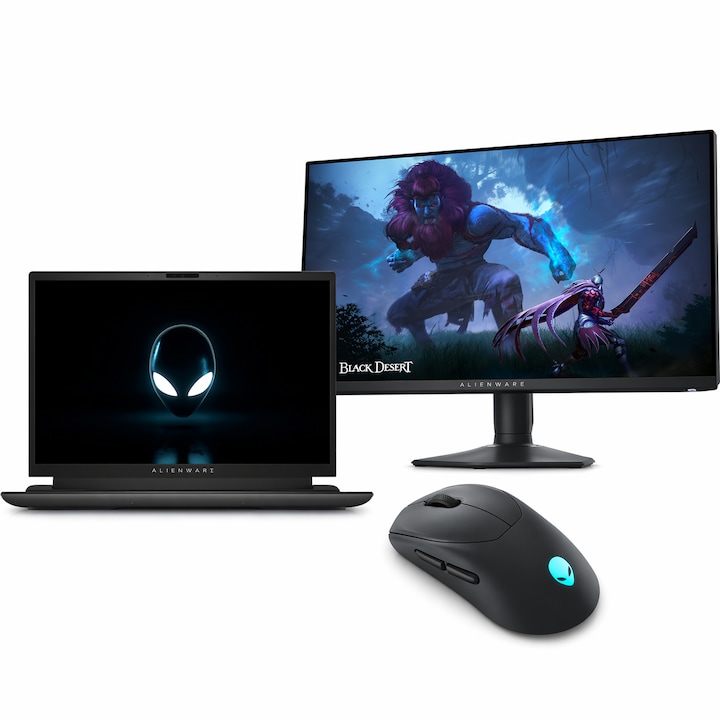 Set Gaming Dell Alienware: Laptop Intel i9, 64GB RAM, Monitor 27" 360Hz OLED, Mouse Wireless
