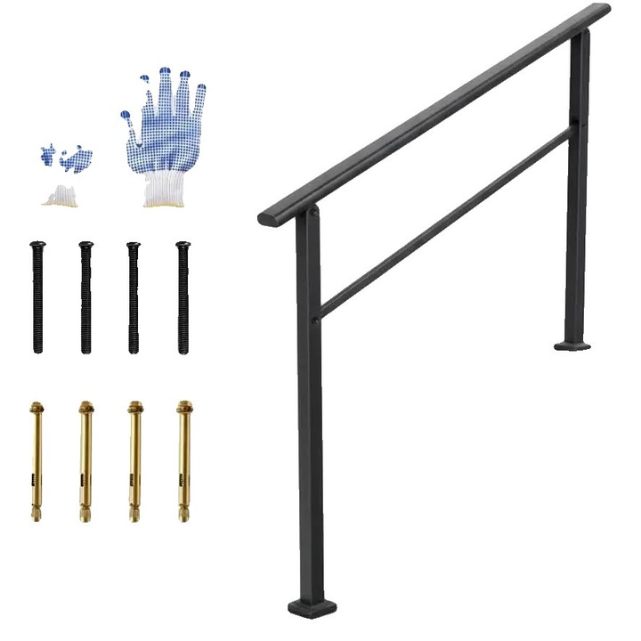 Balustrada ajustabila din aluminiu, rezistenta la intemperii, neagra, 4 trepte, 1 buc.