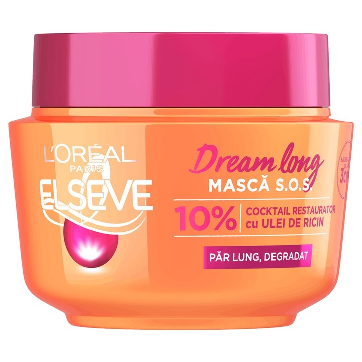 Masca pentru Par, LOREAL, Elseve Dream Long Reparare Intensa Keratina Vitamine Ulei de Ricin, 300 ml