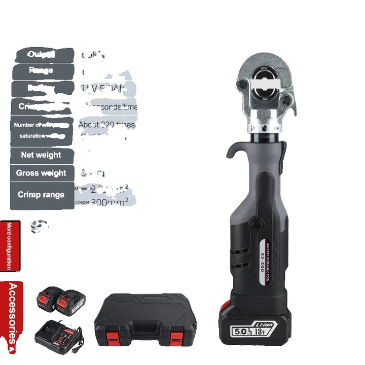 Hidraulikus, elektromos krimpelő fogó, 16-300mm, 50KN, 360°-ban forgatható markolat, 2.8kg