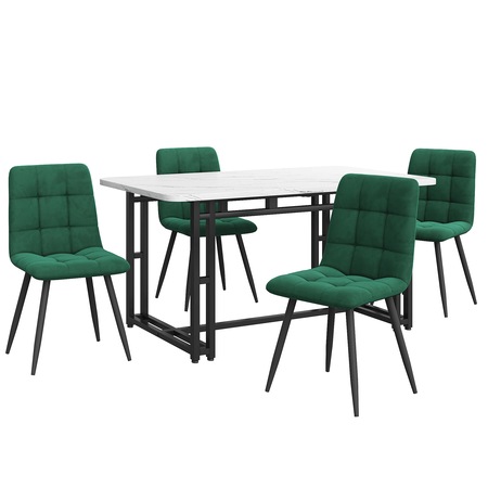 Set masa si scaune, design modern, confortabil, verde, MDF, catifea ...