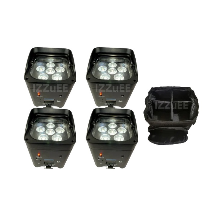 Lumina LED hordozható, 4 fény, 6x18W RGBWA+UV, fehér ház, hordtáskával, méretek 14x14.5x22cm