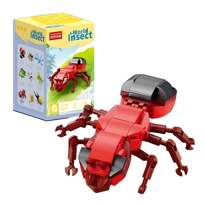 Set de Constructie, Flippy, Model Furnica de Foc, Lumea Insectelor Mini, 128 Piese, Model 3D, Jucarie Educativa STEM, +6 Ani, Plastic ABS, 11 x 7 x 7 cm, Rosu