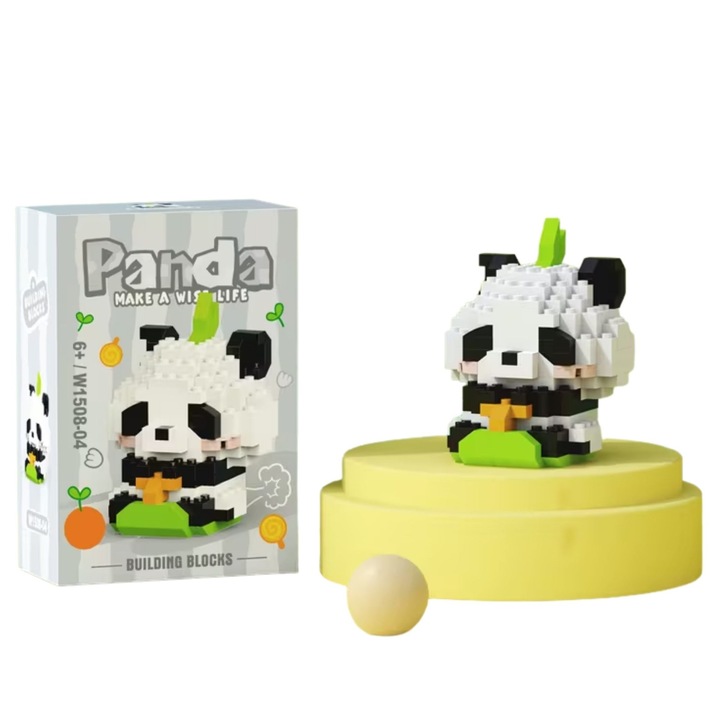 Set de Constructie, Flippy, Model Panda in Iarba, 161 Piese, Model 3D, Jucarie Educativa STEM, +6 Ani, Plastic ABS, 7.8 x 4.1 x 11.3 cm, Gri