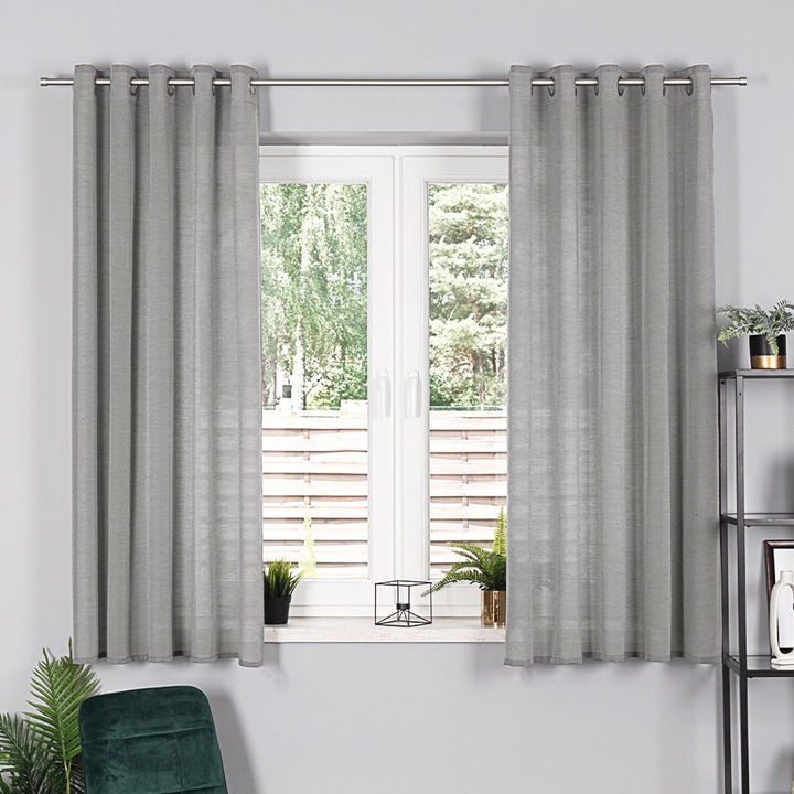 Függöny BASIC szürke 145x170 cm, anyag 100% poliészter, modern design, gyűrűs rögzítési rendszer
