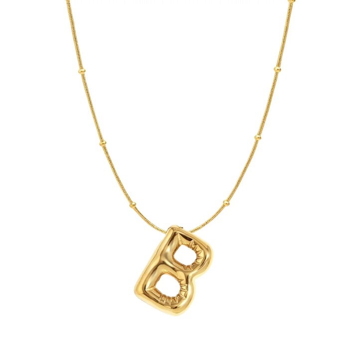 Lant placat cu aur 18k, SORELLY, Litera B, otel inoxidabil, 44+5cm