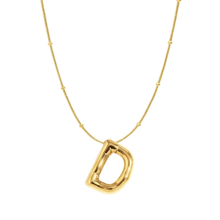 Lant placat cu aur 18k, SORELLY, litera D, otel inoxidabil, 44+5cm