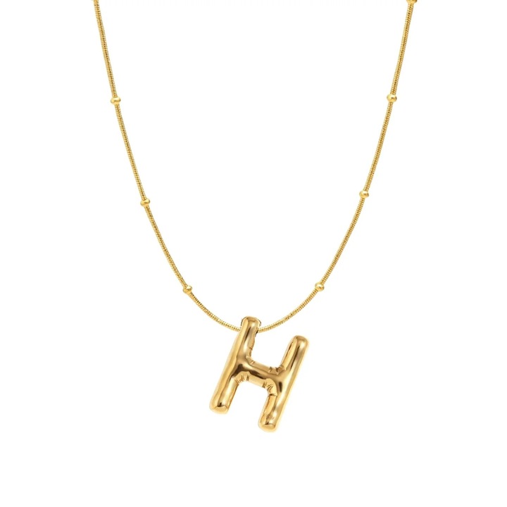 Lant placat cu aur 18k, SORELLY, litera H, inoxidabil, 44+5cm