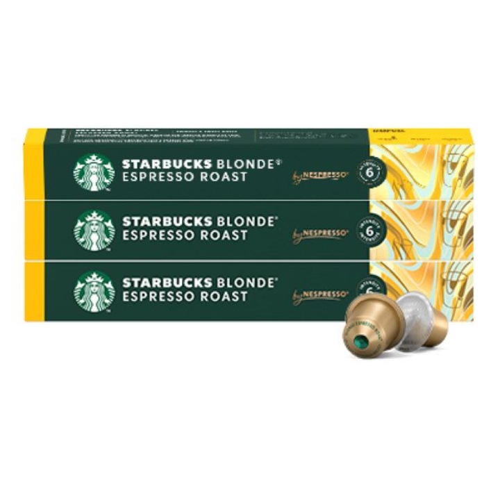 Комплект 3 опаковки кафе капсули, STARBUCKS by Nespresso, Blonde Espresso Roast, 3 х 10 бр., 30 бр.-159g