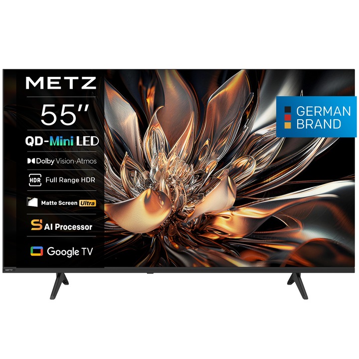 Телевизор METZ QD-MiniLed 55MNH7000Z, 55" (139 см), Smart Google TV, 4K Ultra HD, Клас E (Модел 2026)