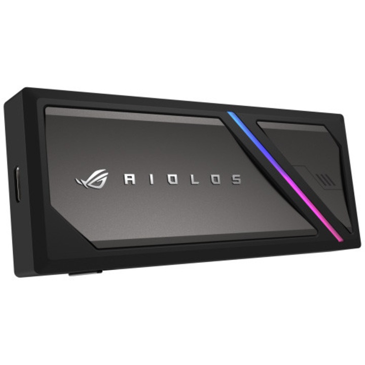 Rack SSD extern Asus ROG Strix Aiolos, ARGB, USB3.2, dual M.2 NVMe PCIe & SATA suport, Negru 90DD02U0-MA9000