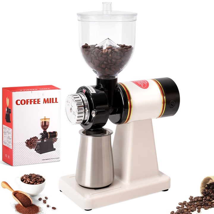 Rasnita de Cafea Electrica, Wulnar, 200W, 8 de Grade de Macinare a Cafelei, 10 Portii, Capacitate 2500 g, Alb
