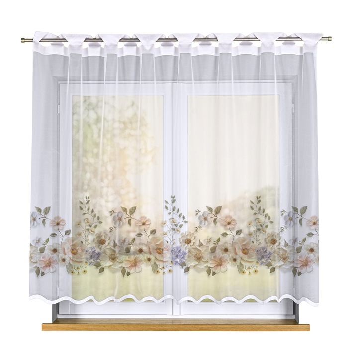 Markizett függöny, 250x160 cm, fehér, hímzett virágmintával