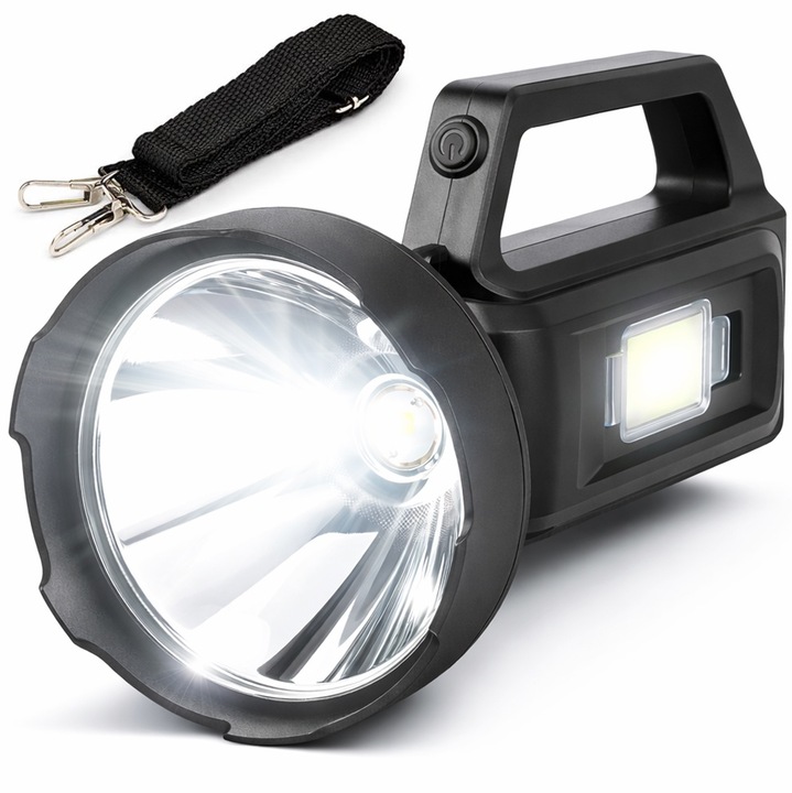 Професионален LED Фенер SL-100, Linomag, Висока Мощност, Странична COB Светлина, Функция Powerbank, Водоустойчивост IP65, 28cmX12cm, Черен