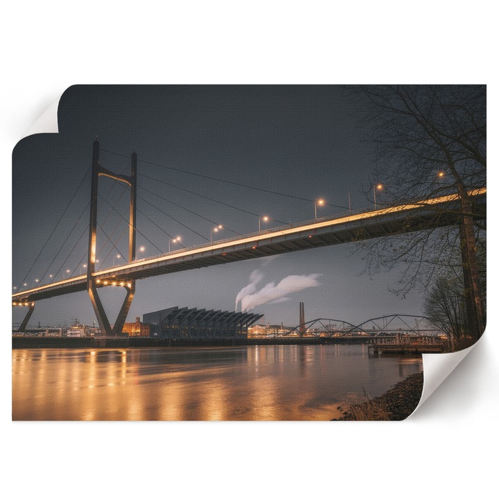 Dekoratív Poszter A1, Wallfluent, Éjszakai híd, Szürke, 84 x 59.4 cm, Hálószoba és Nappali, Vászonkép, 010030020390000294681