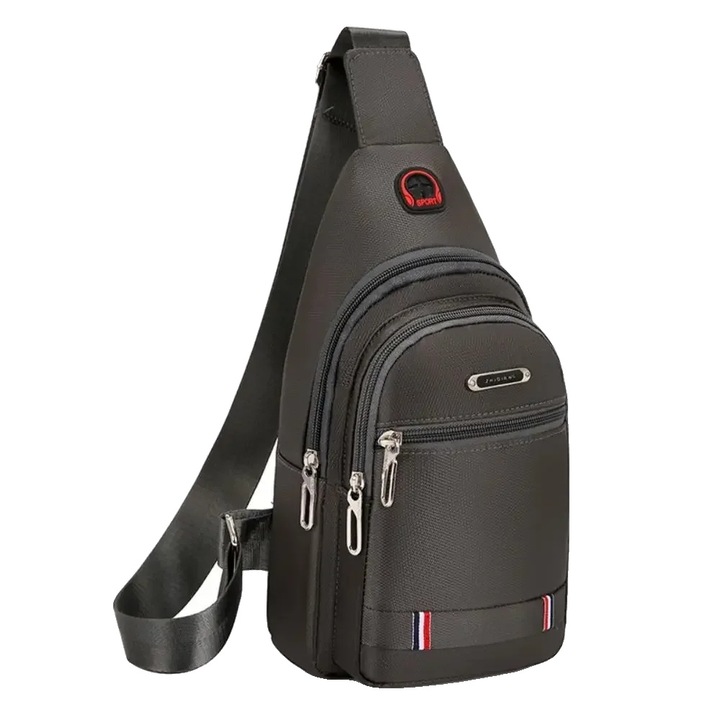 Férfi crossbody táska, Oxford anyag, lezser stílusú, szürke, 32x17x5cm