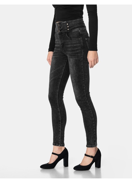 Pantaloni dama, Megitarnow, skinny, talie inalta, negri, denim