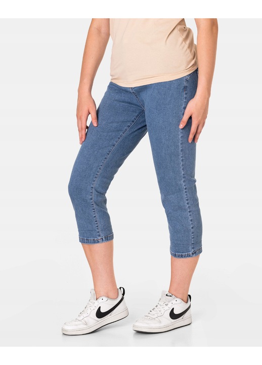 Pantaloni 3/4 Capri, Megitarnow, talie inalta, albastru, denim subtire