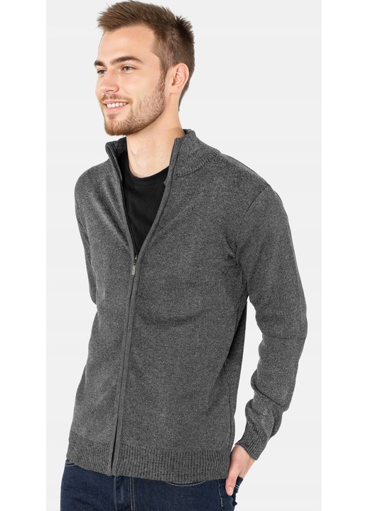 Férfi pulóver, Megitarnow, magas gallér, cipzáros, grafit, poliészter, 2XL-3XL INTL