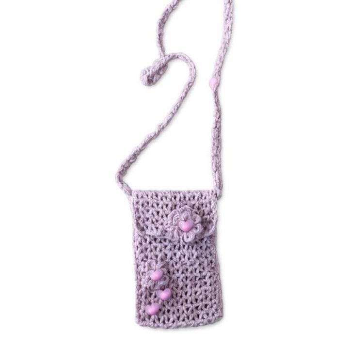Gentuta telefon, handmade, cu flori decorative, roz pal 17 cm X 11 cm