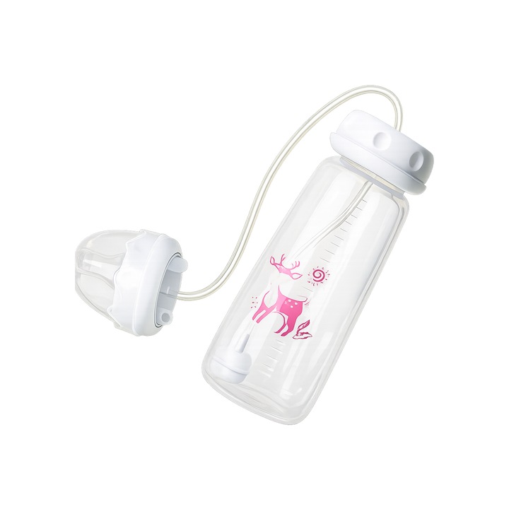 Sticla pentru lapte etansa, 240 ml, hands-free, anticolici, fara BPA, roz